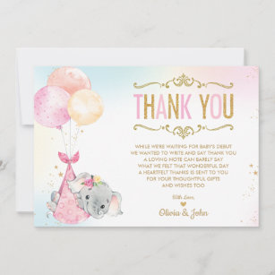 Baby Girl Elephant Balloons Babydusche Sprinkle Dankeskarte