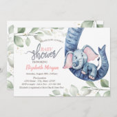 Baby Girl Elephant Blätter Kinderdusche Einladung (Vorne/Hinten)