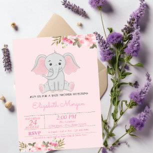 Baby Girl Elephant, Bloral Baby Shower Einladung