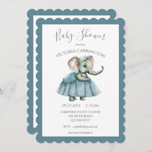 Baby Girl Elephant Dusche Einladung (Vorne/Hinten)