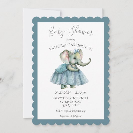 Baby Girl Elephant Dusche Einladung (Vorderseite)