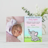 Baby Girl Elephant Flat Announcement Card Ankündigung (Stehend Vorderseite)