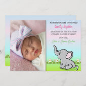 Baby Girl Elephant Flat Announcement Card Ankündigung (Vorne/Hinten)