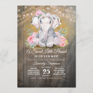 Baby Girl Elephant Floral Baby Dusche Einladung
