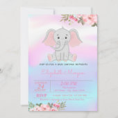 Baby Girl Elephant, florale Holographic Baby Showe Einladung (Vorderseite)
