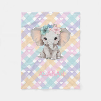 Baby Girl Elephant Gingham Fleece Blanket Kinderzi