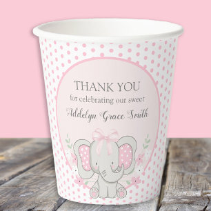 Baby Girl Elephant Pink Polka Dot Sip Dusche Pappbecher
