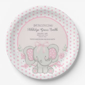 Baby Girl Elephant Pink Polka Dot Sip Dusche Pappteller (Vorderseite)