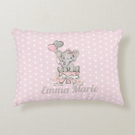 Baby Girl Elephant Pink Silver Balloons Dekokissen