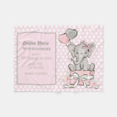 Baby Girl Elephant Pink Silver Birth Ankündigung Fleecedecke (Vorderseite (Horizontal))