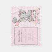 Baby Girl Elephant Pink Silver Birth Ankündigung Fleecedecke (Vorderseite)