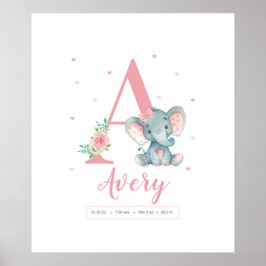 Baby Girl Elephant Sign Nurser Poster (Vorne)