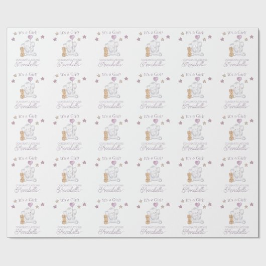 Baby Girl Elephant und Niedlich Balloon Wassercolo Geschenkpapier (Flach)