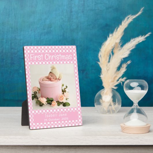 Baby Girl Erstes Weihnachtsfoto Collage Pink Fotoplatte (Seite)