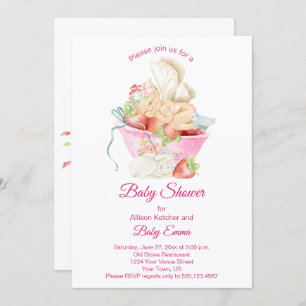 Baby Girl Fairy in Pink Teacup Babydusche  Einladung