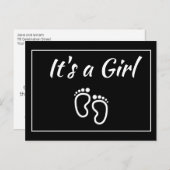 Baby Girl Feet Black Moderne Minimalistische Gebur Ankündigungspostkarte (Vorne/Hinten)