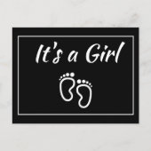 Baby Girl Feet Black Moderne Minimalistische Gebur Ankündigungspostkarte (Vorderseite)