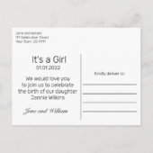 Baby Girl Feet Moderne Minimalistische Weiße Gebur Ankündigungspostkarte (Rückseite)