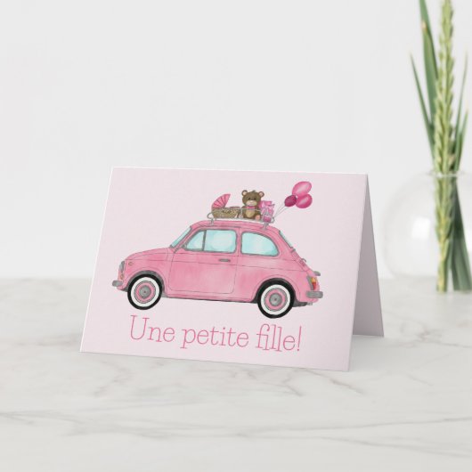 Baby Girl Fiat 500 Französische Glückwünsche Karte (Vorderseite)