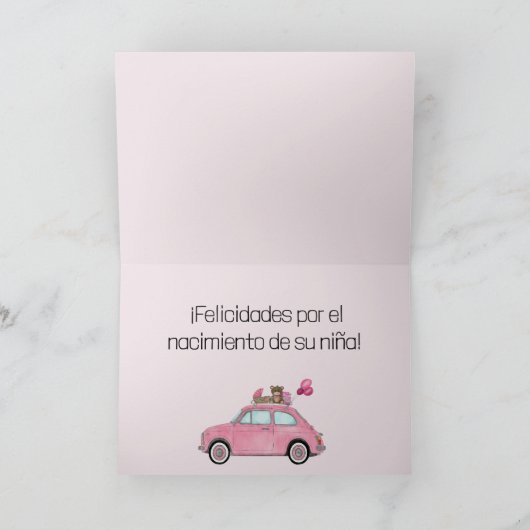Baby Girl Fiat 500 Spanische Glückwünsche Karte (Innenseite)