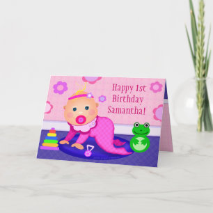 Baby Girl First Birthday Grußkarte - Custom Karte