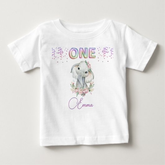 Baby Girl First Birthday Name Elephant Niedlich On Baby T-shirt (Vorderseite)