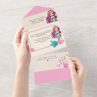Baby Girl First Birthday Party Mermaid All In One Einladung