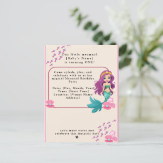 Baby Girl First Birthday Party Mermaid Einladungspostkarte
