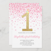 Baby Girl First Birthday Pink Confetti Girl Party Einladung (Vorne/Hinten)
