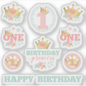 Baby Girl First Birthday Princess Crown Pink Party Aufkleber (Vorderseite)