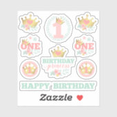 Baby Girl First Birthday Princess Crown Pink Party Aufkleber (Blatt)