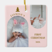 Baby Girl First Christmas Arch Foto Rosa Keramikornament (Vorderseite)