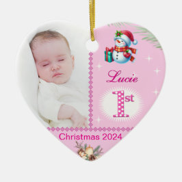 Baby Girl First Christmas Custom Foto Herzgeschenk Keramik Ornament