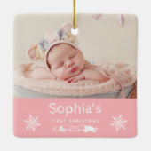 Baby Girl First Christmas Custom Foto Pink Keramikornament (Rückseite)