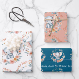 Baby Girl First Christmas Elephant Rosa Name Geschenkpapier Set