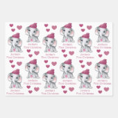 Baby Girl First Christmas Elephant Rosa Name Geschenkpapier Set (Vorderseite 2)