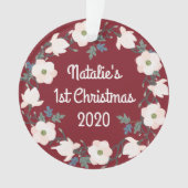 Baby Girl First Christmas Floral Burgundy Foto Ornament (Vorderseite)