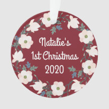 Baby Girl First Christmas Floral Burgundy Foto