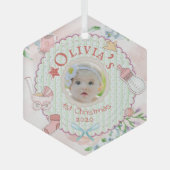 Baby Girl First Christmas Foto Ornament Aus Glas (Vorderseite)