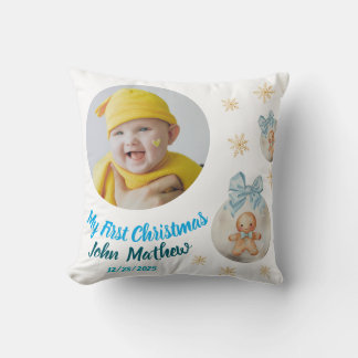 Baby Girl First Christmas Gingerbread Photo & Name Kissen