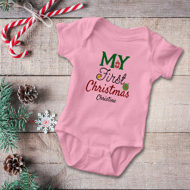Baby Girl First Christmas Name Baby Strampler