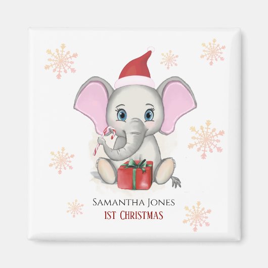 Baby Girl First Christmas Niedlich Elephant Holida Magnet (Vorne)