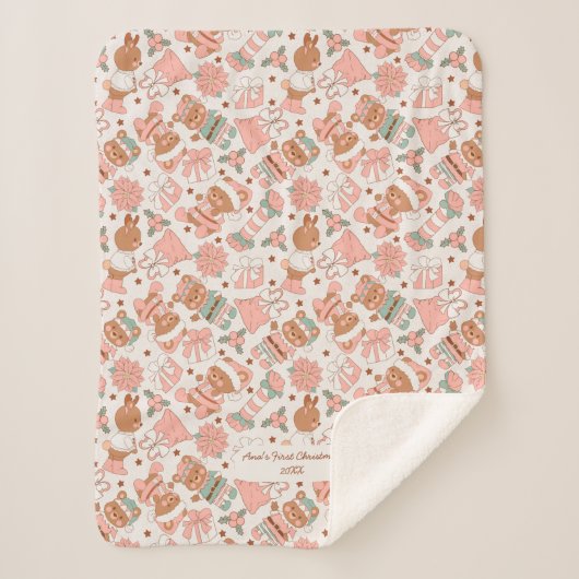 Baby Girl First Christmas Personalisiert Sherpadecke (Vorderseite)