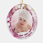 Baby Girl First Christmas, Pink Bokeh, zwei Fotos Keramikornament (Links)