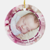 Baby Girl First Christmas, Pink Bokeh, zwei Fotos Keramikornament (Hinten)