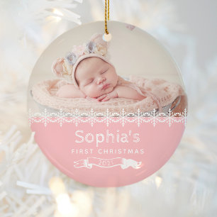 Baby Girl First Christmas Pink Custom Foto Keramik Ornament