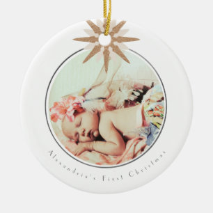 Baby Girl First Christmas Pink Snowflake Foto Keramik Ornament