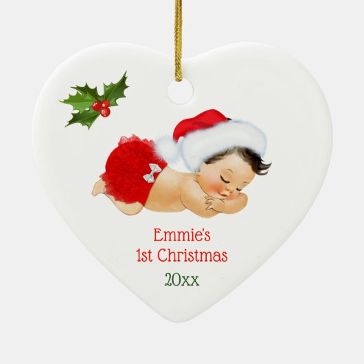 Baby Girl First Christmas Red Weihnachtsmannmütze Keramik Ornament (Hinten)