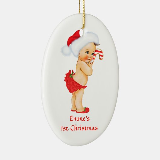 Baby Girl First Christmas Red Weihnachtsmannmütze Keramikornament (Rechts)