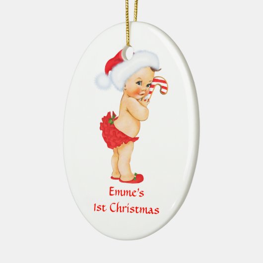Baby Girl First Christmas Red Weihnachtsmannmütze Keramikornament (Links)